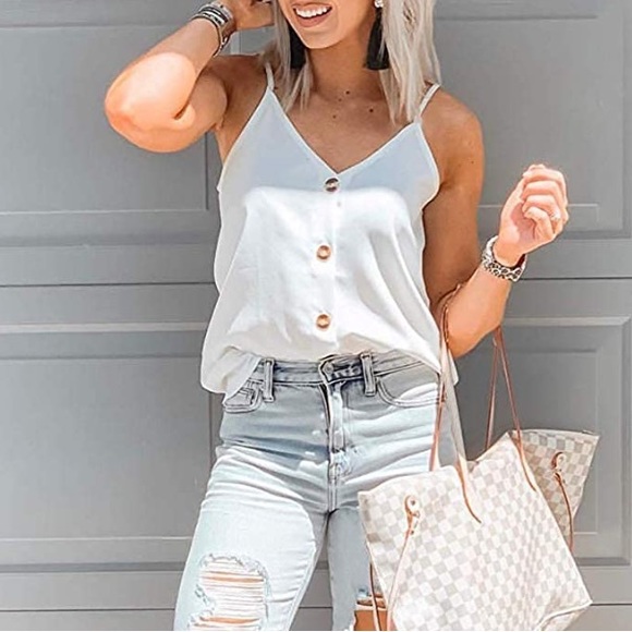 Amazon Tops - Women’s white button down cami tank top. Sz SM, adjustable straps